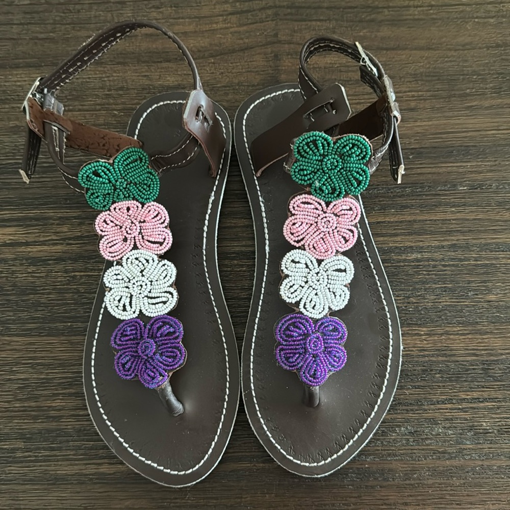 Leather beaded sandal